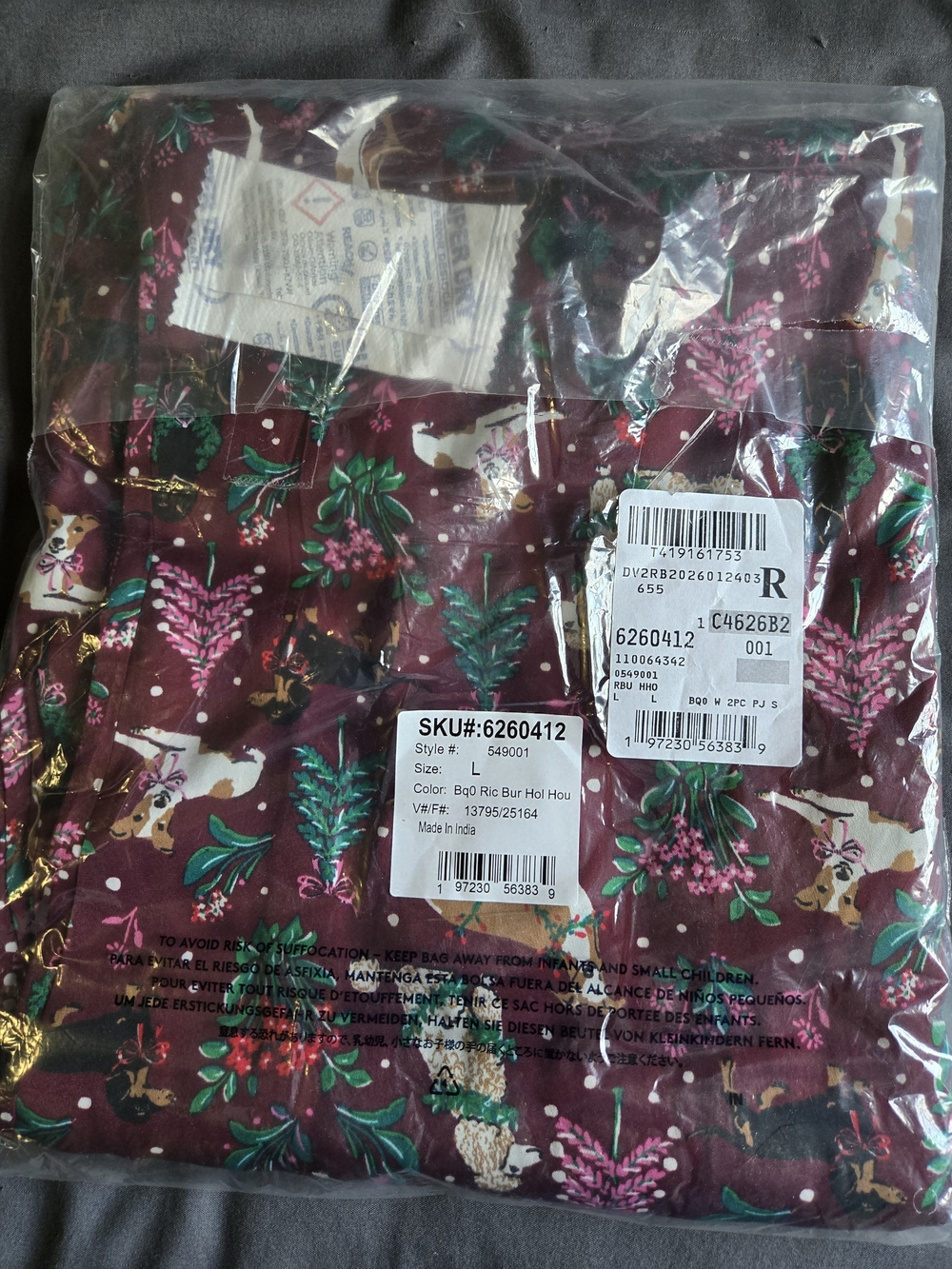 Lands' End Burgundy Holiday Hounds Digs Pajama Cami And Pant Set Large Women's